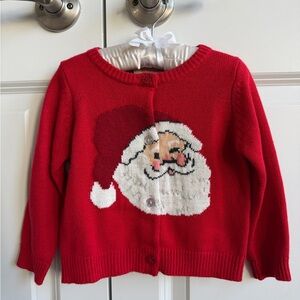 18/24 Month Baby Pink Chicken Holiday Santa Red Knit Cardigan